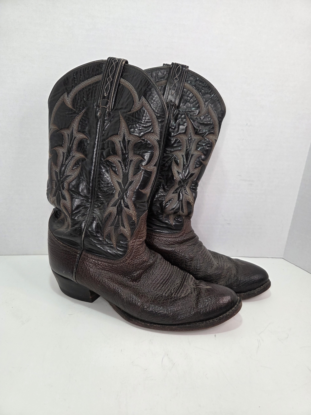 Vintage Tony Lama Leather Cowboy Boots Size 10.5 D Brown STYLE 8809